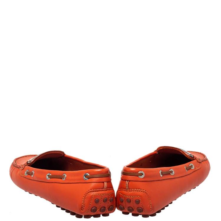 Pre Owned Missoni Orange Leather Slip on Loafer Size 40