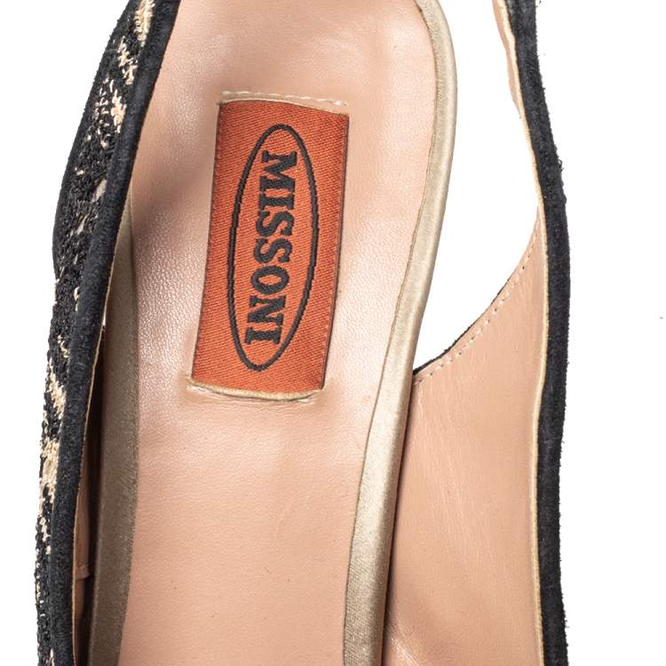Pre Owned Missoni Multicolor Lace And Satin Platform Peep Toe Slingback Sandals Size 38.5