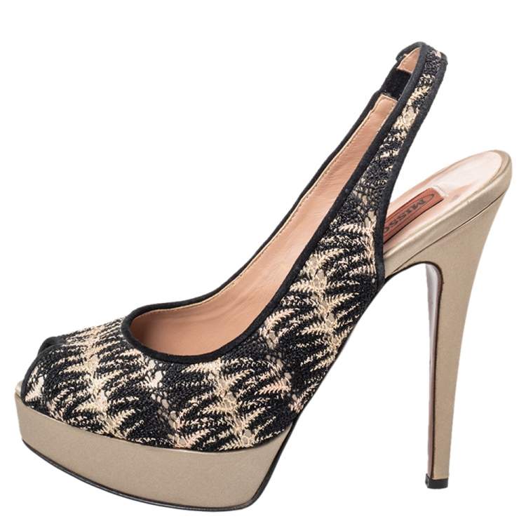 Pre Owned Missoni Multicolor Lace And Satin Platform Peep Toe Slingback Sandals Size 38.5