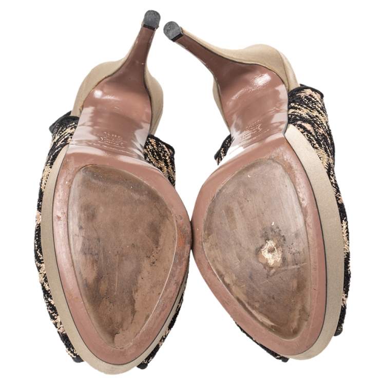 Pre Owned Missoni Multicolor Lace And Satin Platform Peep Toe Slingback Sandals Size 38.5