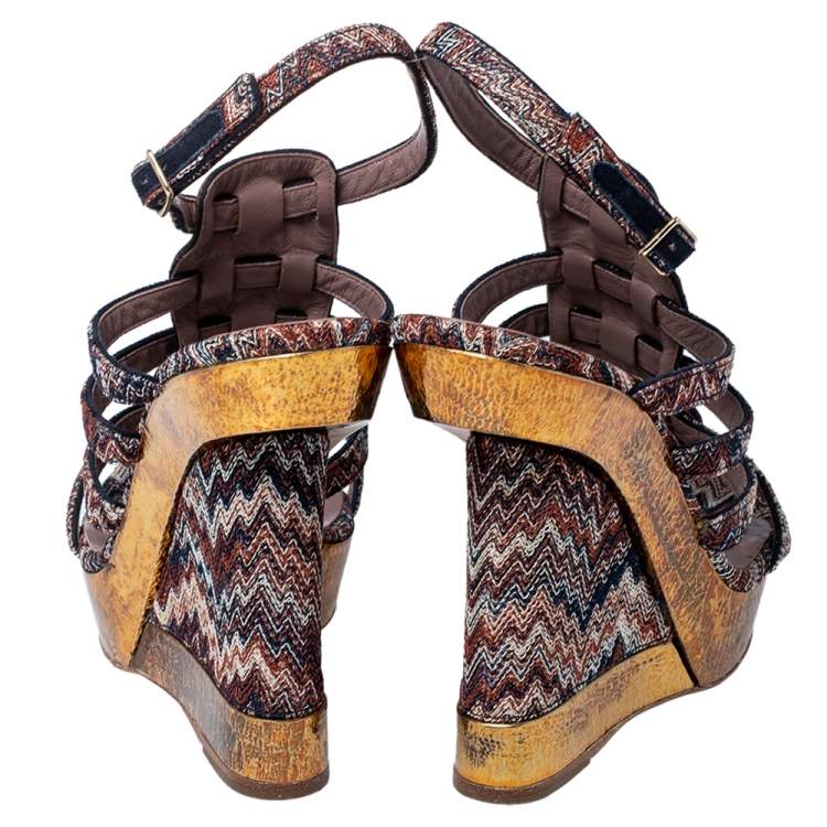Pre Owned Missoni Multicolor Fabric and Leather Wedge Platform Sandals Size 38