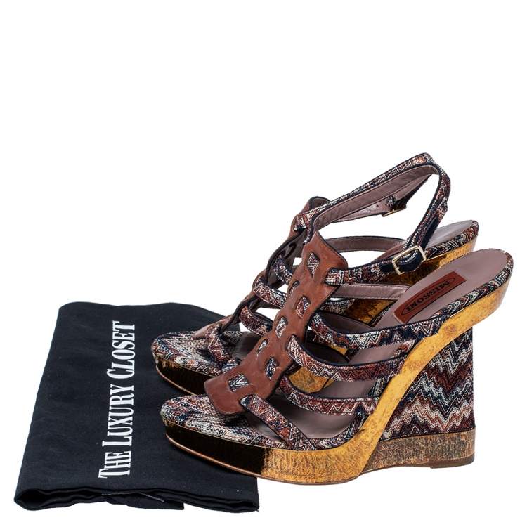 Pre Owned Missoni Multicolor Fabric and Leather Wedge Platform Sandals Size 38