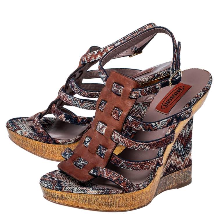Pre Owned Missoni Multicolor Fabric and Leather Wedge Platform Sandals Size 38