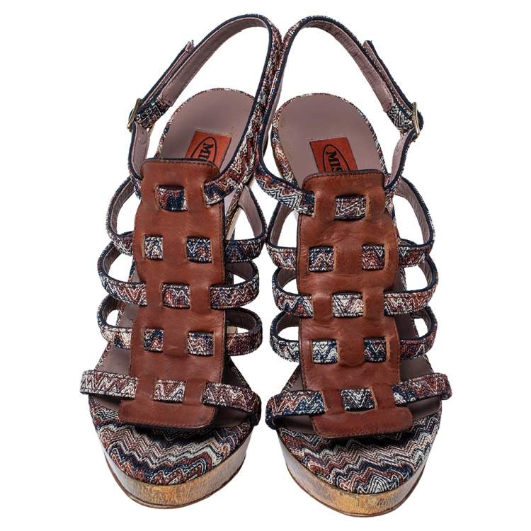 Pre Owned Missoni Multicolor Fabric and Leather Wedge Platform Sandals Size 38