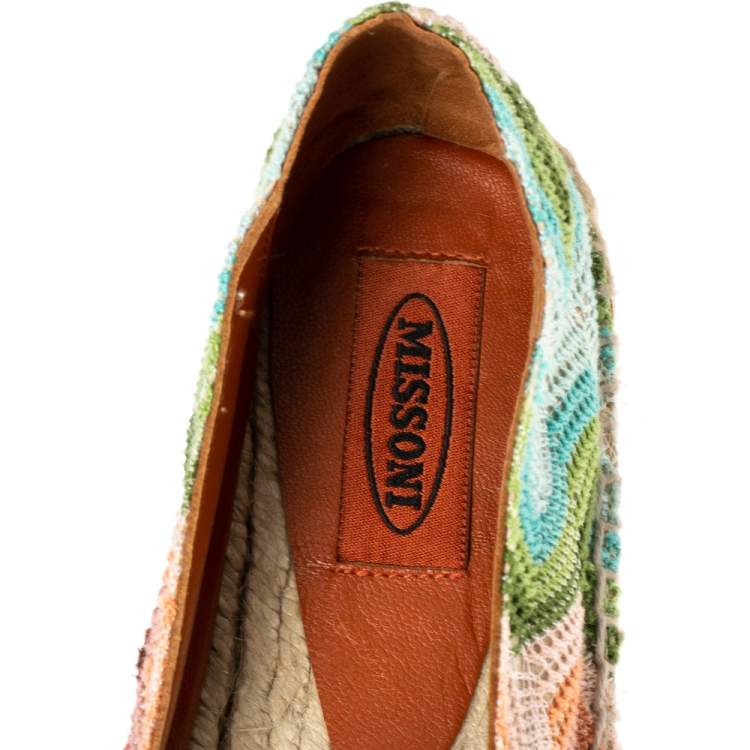 Pre Owned Missoni Multicolor Patterned Knit Fabric Espadrilles Flat Size 37