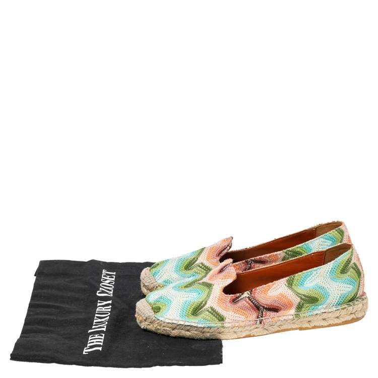 Pre Owned Missoni Multicolor Patterned Knit Fabric Espadrilles Flat Size 37