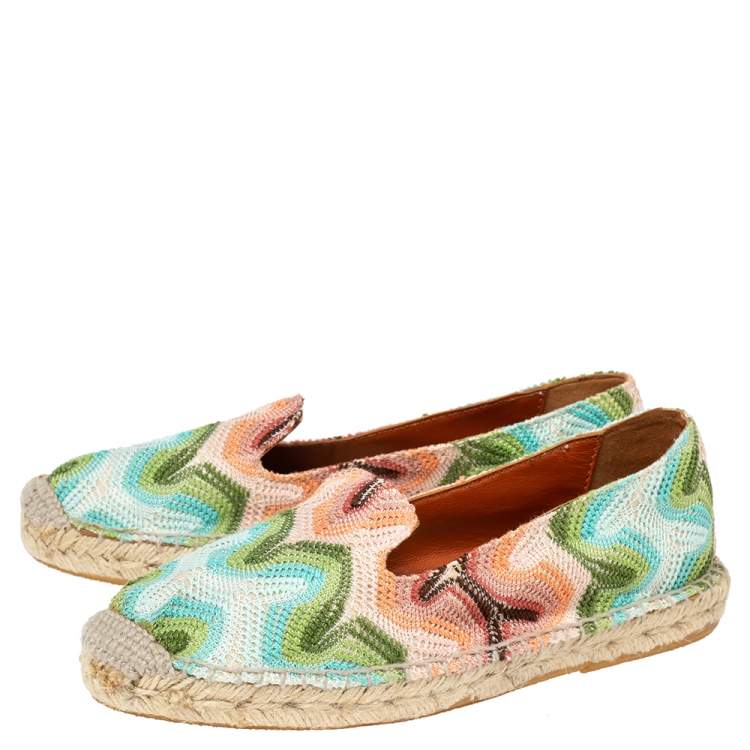 Pre Owned Missoni Multicolor Patterned Knit Fabric Espadrilles Flat Size 37