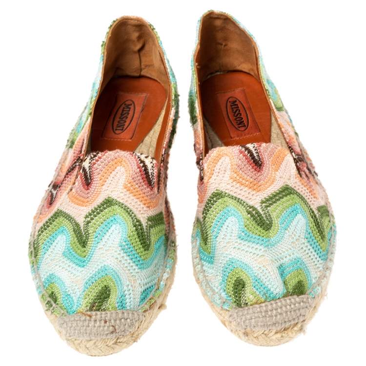 Pre Owned Missoni Multicolor Patterned Knit Fabric Espadrilles Flat Size 37