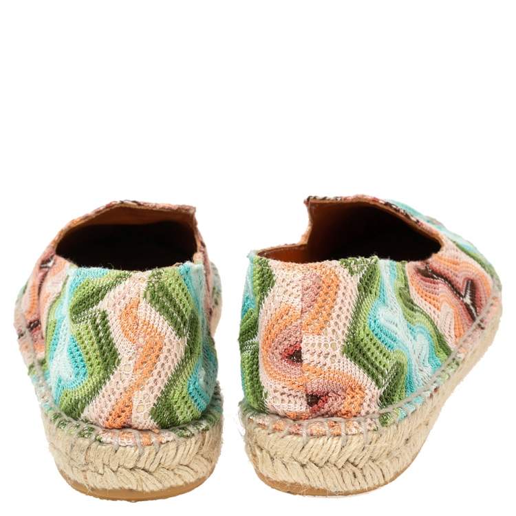Pre Owned Missoni Multicolor Patterned Knit Fabric Espadrilles Flat Size 37