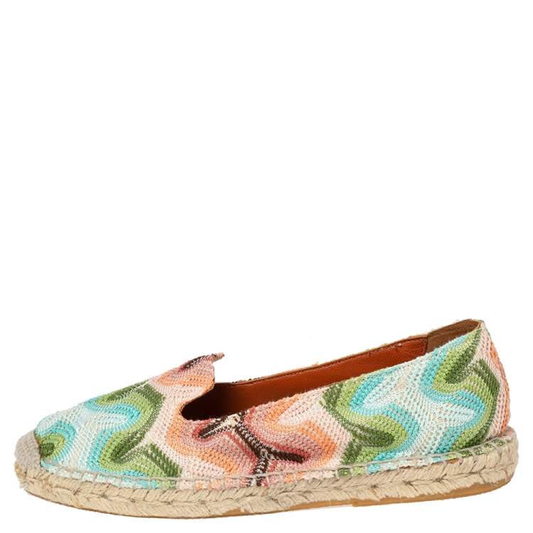 Pre Owned Missoni Multicolor Patterned Knit Fabric Espadrilles Flat Size 37