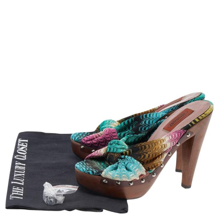 Pre Owned Missoni Multicolor Knit Fabric Bow Slingback Sandals Size 37