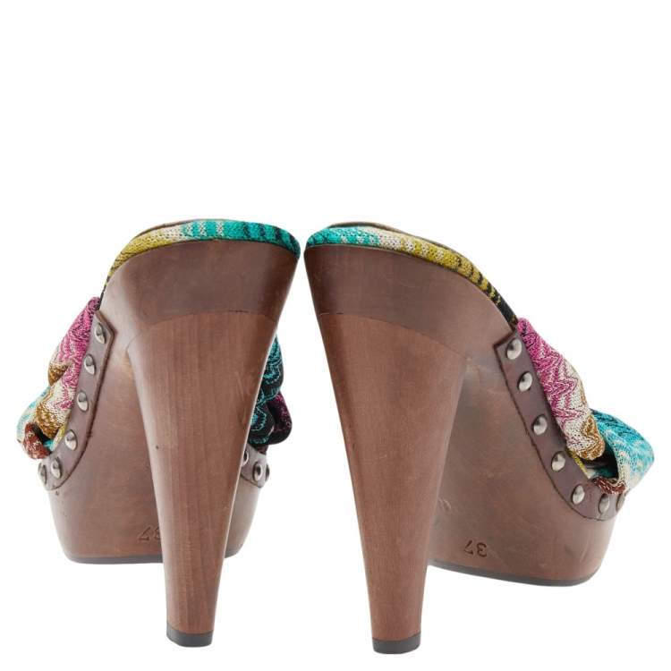 Pre Owned Missoni Multicolor Knit Fabric Bow Slingback Sandals Size 37