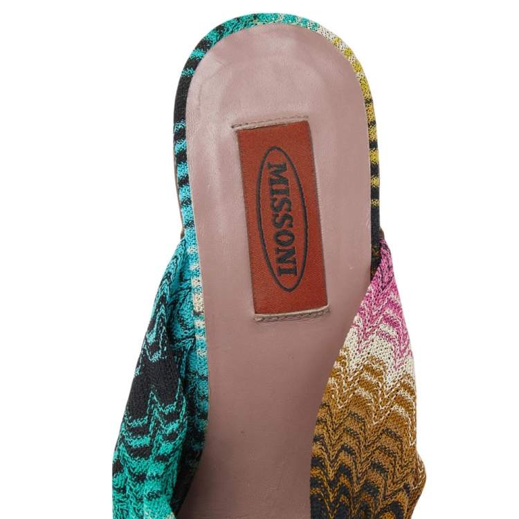 Pre Owned Missoni Multicolor Knit Fabric Bow Slingback Sandals Size 37