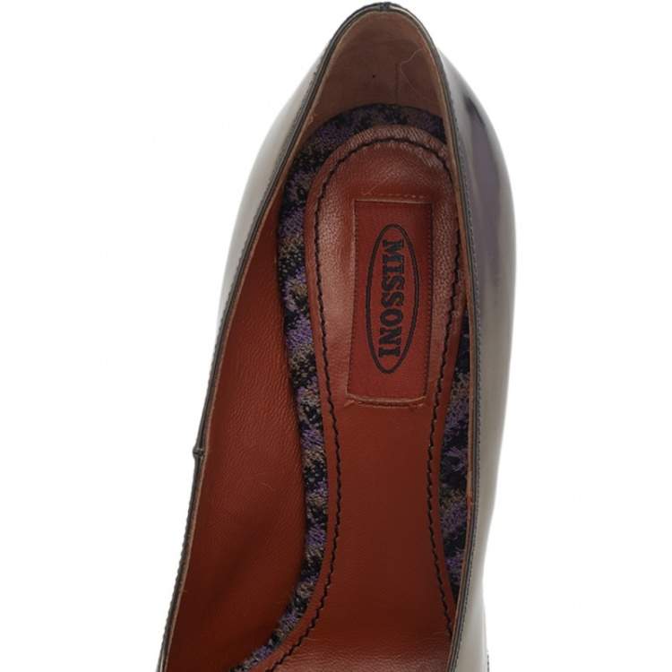 Pre Owned Missoni Metallic Brown Foil Leather Block Heel Pumps Size 38