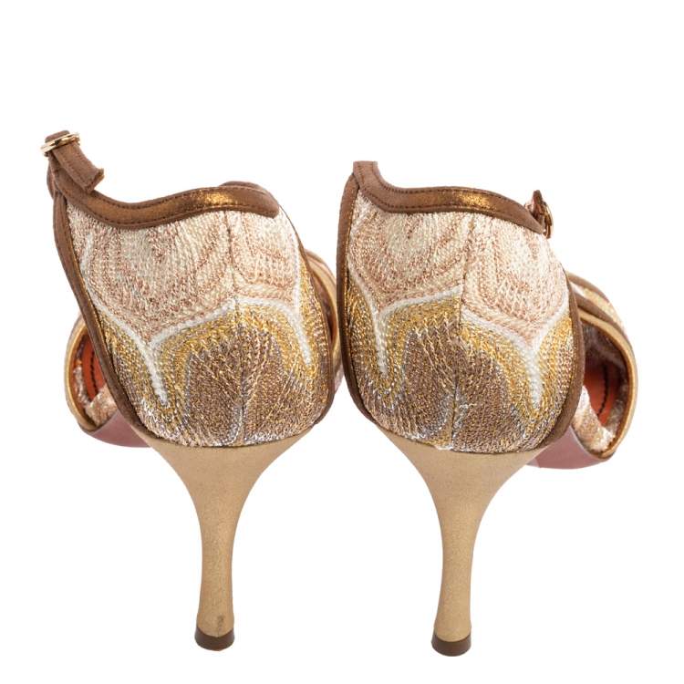 مملوكة مسبقًا Missoni Gold and Bronze Fabric And Leather Ankle Strap  Sandals Size 37