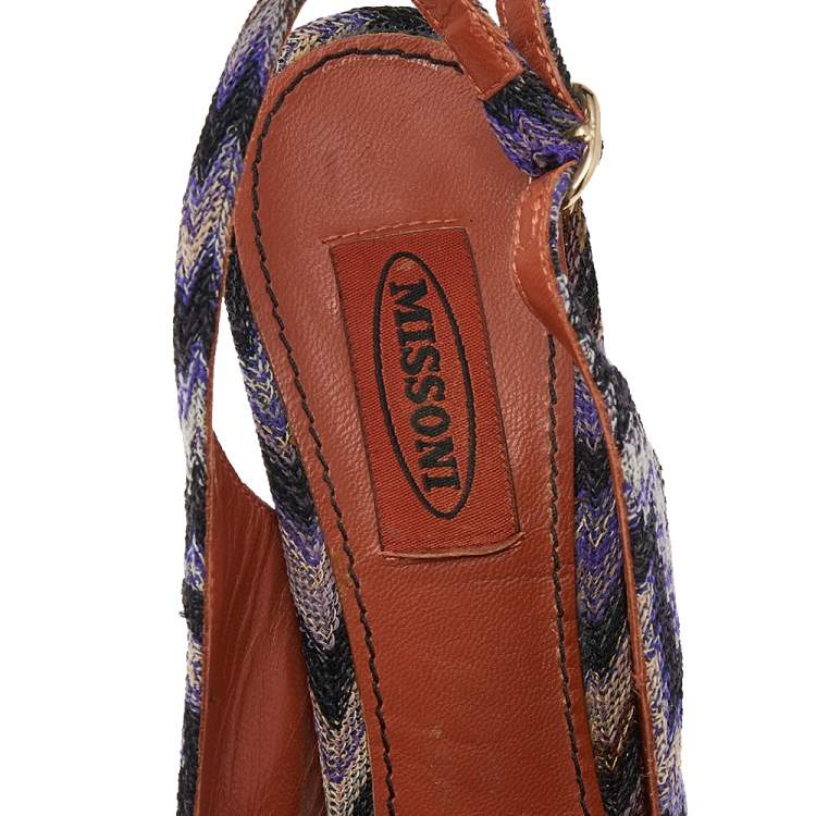 Pre Owned Missoni Multicolour Knit Fabric Peep Toe Platform Slingback Sandals Size 38