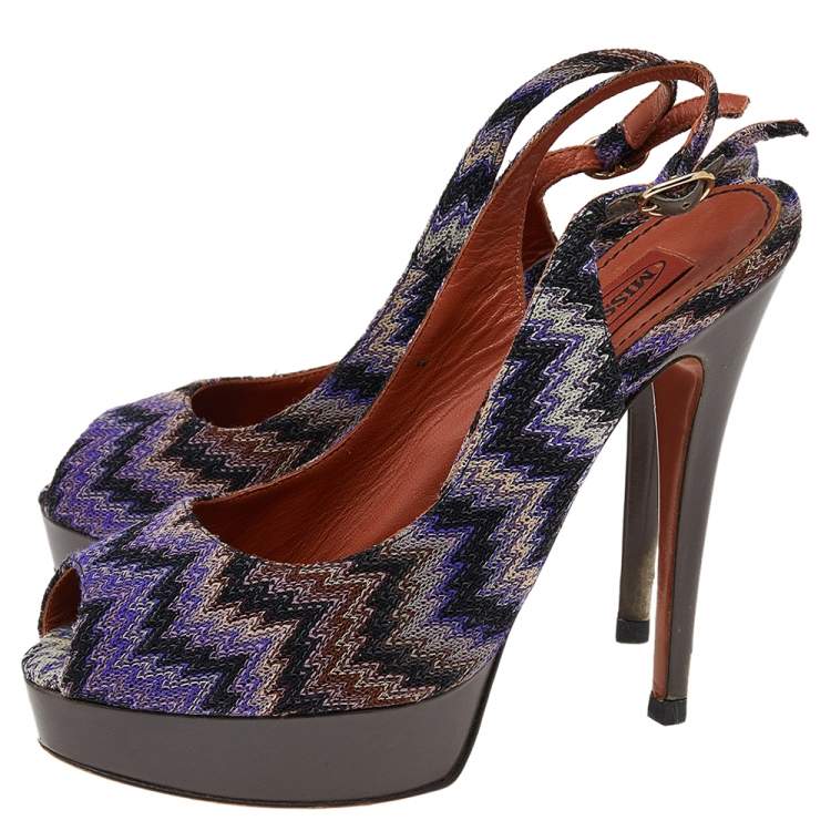 Pre Owned Missoni Multicolour Knit Fabric Peep Toe Platform Slingback Sandals Size 38
