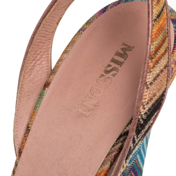 Pre Owned Missoni Multicolor Knit Fabric Knotted Bow Wedge Ankle Strap Sandals Size 40.5
