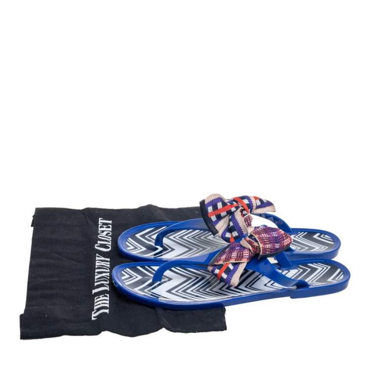 Pre Owned Missoni Blue Jelly Ribbon Thong Sandals Size 39