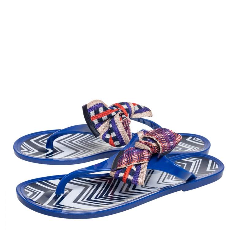 Pre Owned Missoni Blue Jelly Ribbon Thong Sandals Size 39
