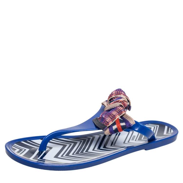 Pre Owned Missoni Blue Jelly Ribbon Thong Sandals Size 39