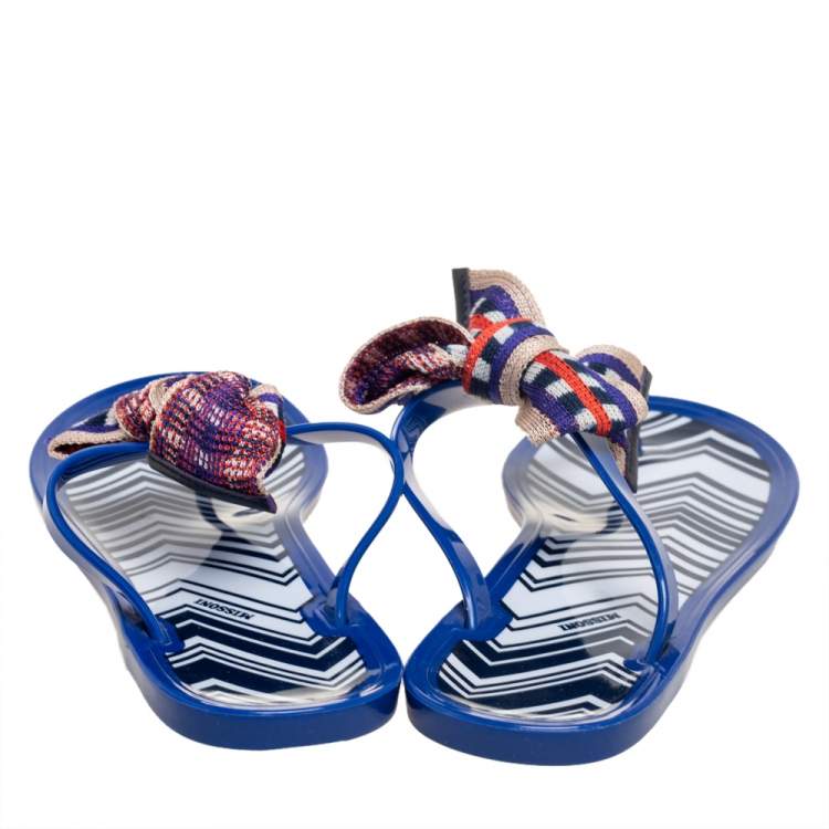Pre Owned Missoni Blue Jelly Ribbon Thong Sandals Size 39