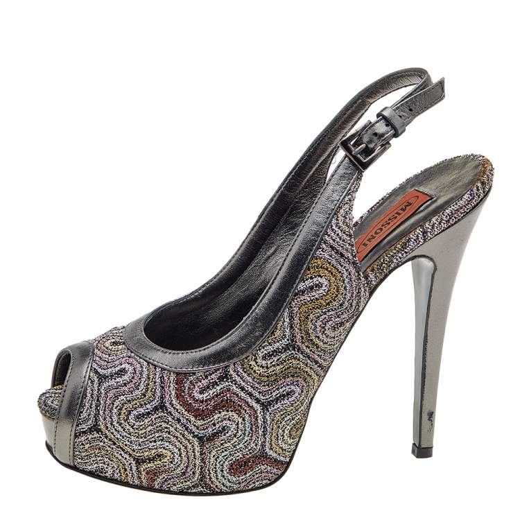 Pre Owned Missoni Multicolor Fabric and Leather Slingback Platform Sandals Size 39.5