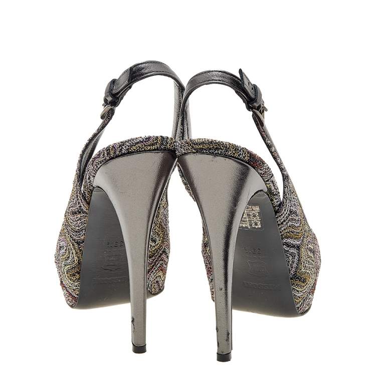 Pre Owned Missoni Multicolor Fabric and Leather Slingback Platform Sandals Size 39.5