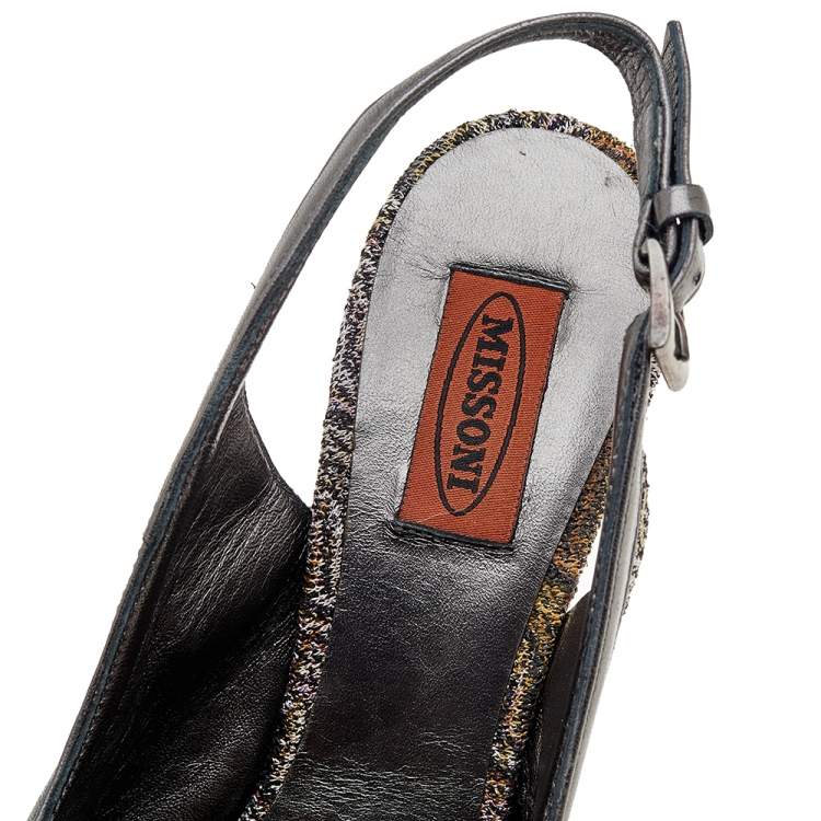 Pre Owned Missoni Multicolor Fabric and Leather Slingback Platform Sandals Size 39.5