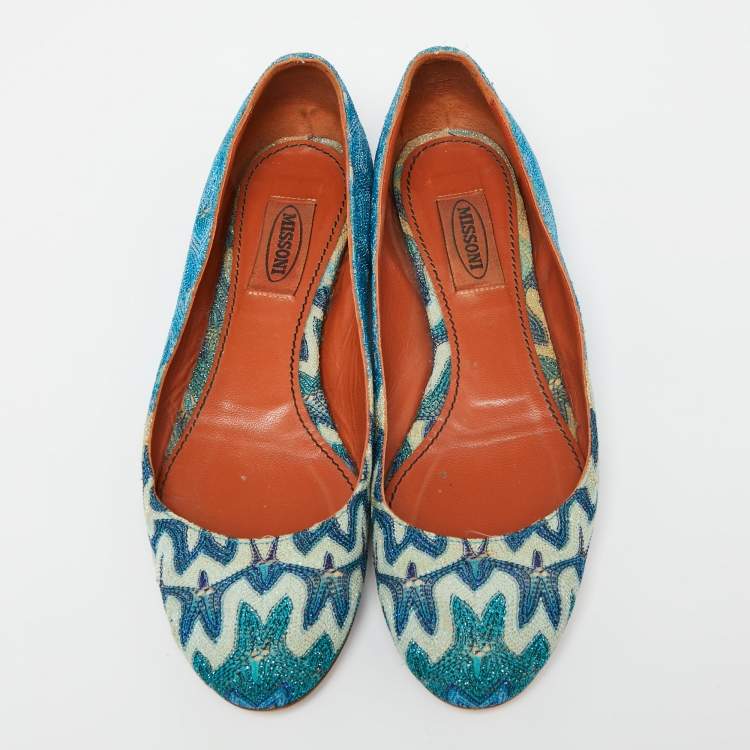 Pre Owned Missoni Multicolor Metallic Knit Fabric Ballet Flats Size 38
