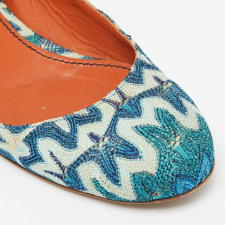 Pre Owned Missoni Multicolor Metallic Knit Fabric Ballet Flats Size 38