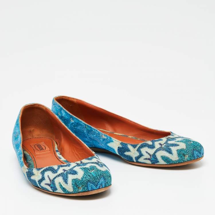 Pre Owned Missoni Multicolor Metallic Knit Fabric Ballet Flats Size 38
