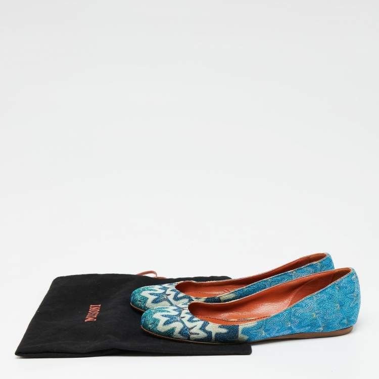 Pre Owned Missoni Multicolor Metallic Knit Fabric Ballet Flats Size 38