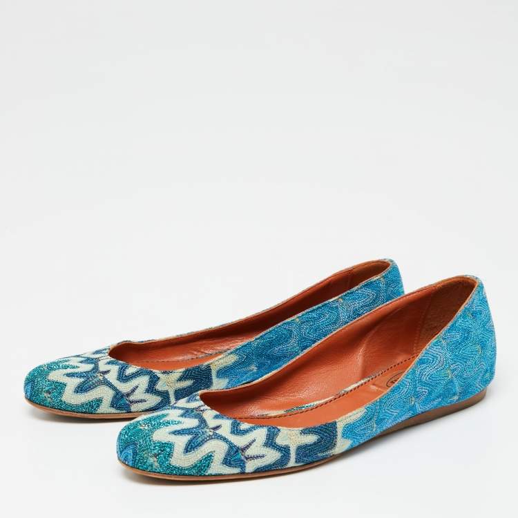 Pre Owned Missoni Multicolor Metallic Knit Fabric Ballet Flats Size 38