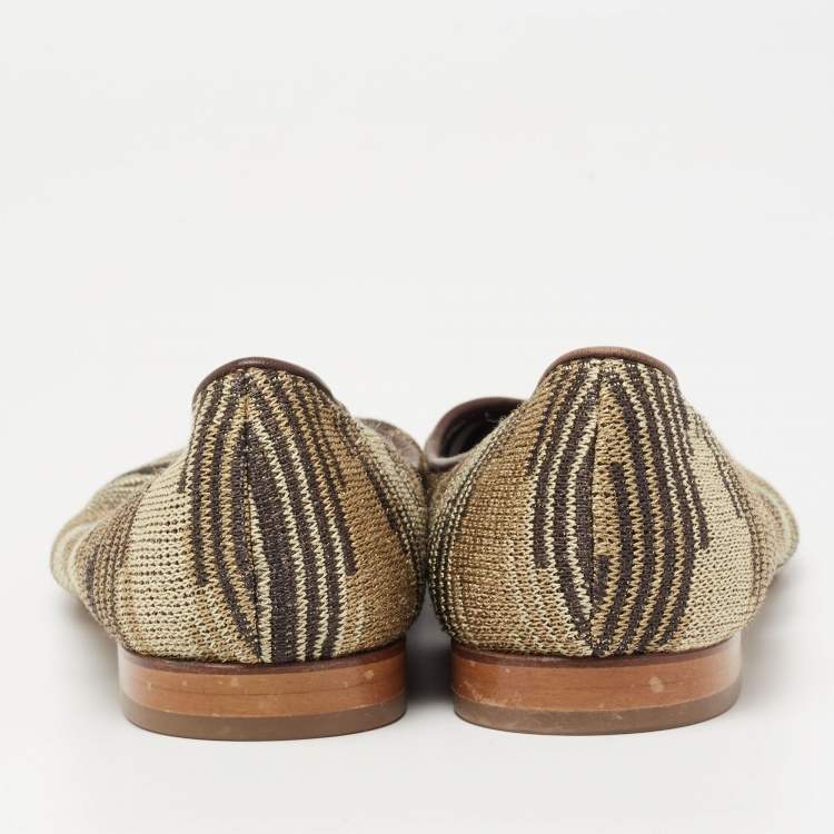 Pre Owned  M Missoni Metallic And Brown Fabric And Leather Ballet Flats Size 38