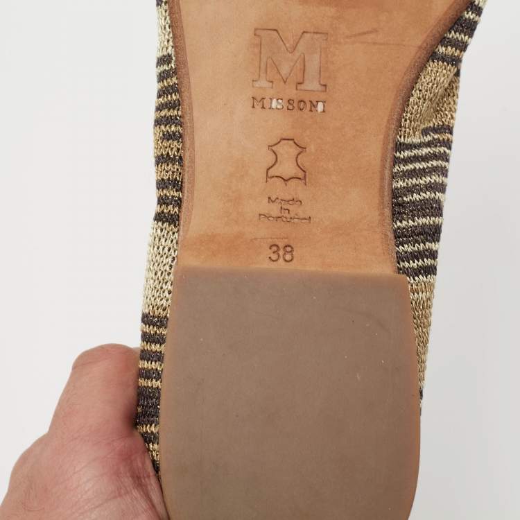 Pre Owned  M Missoni Metallic And Brown Fabric And Leather Ballet Flats Size 38