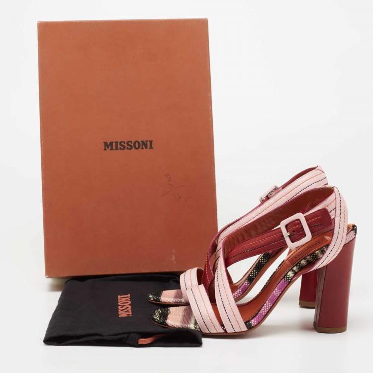 Pre Owned Missoni Pink/Red Leather Strappy Sandals Size 37