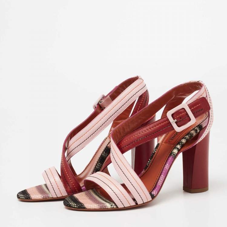 Pre Owned Missoni Pink/Red Leather Strappy Sandals Size 37
