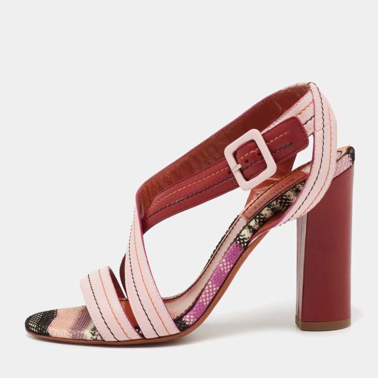 Pre Owned Missoni Pink/Red Leather Strappy Sandals Size 37
