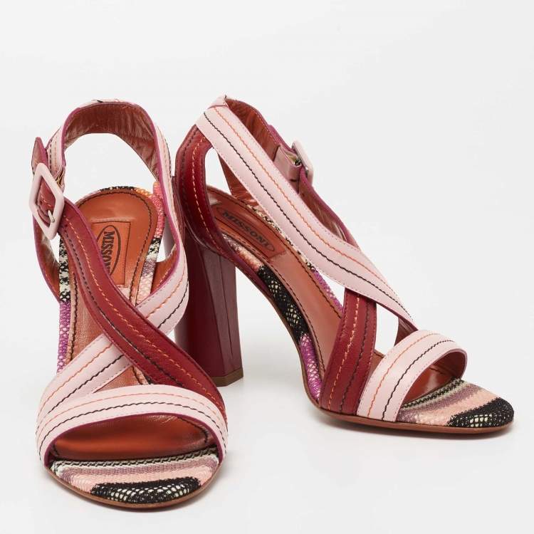 Pre Owned Missoni Pink/Red Leather Strappy Sandals Size 37