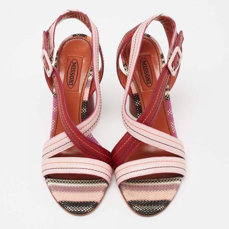 Pre Owned Missoni Pink/Red Leather Strappy Sandals Size 37