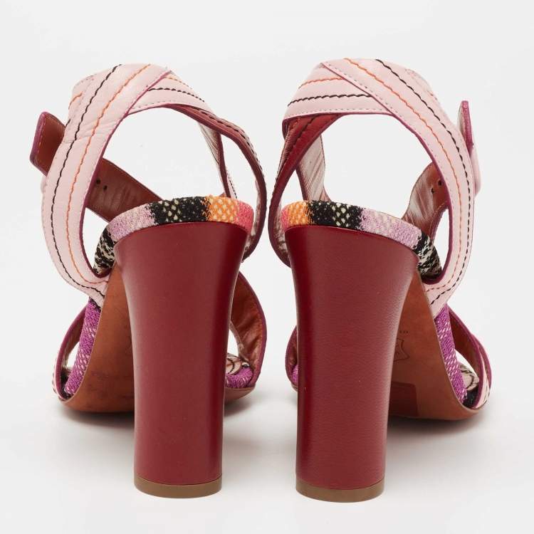 Pre Owned Missoni Pink/Red Leather Strappy Sandals Size 37