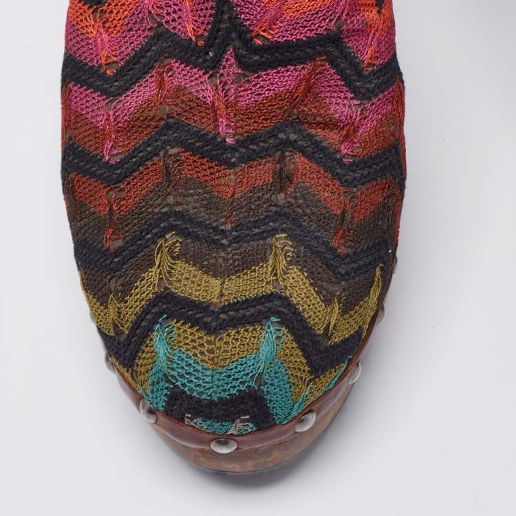 Pre Owned Missoni Multicolor Knit Fabric Knotted Clog Platform Sandals Size 39
