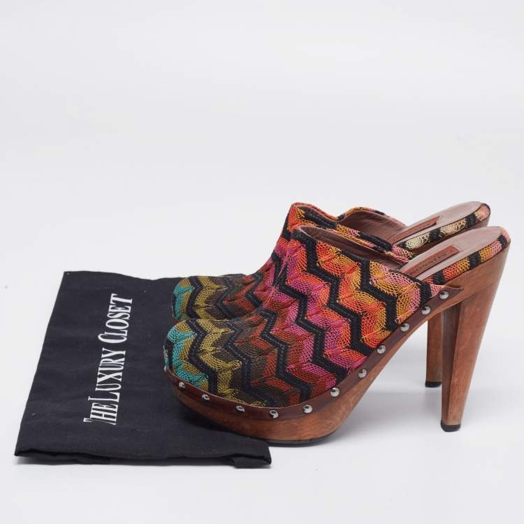 Pre Owned Missoni Multicolor Knit Fabric Knotted Clog Platform Sandals Size 39