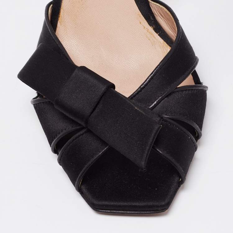Pre Owned Missoni Black Satin Bow Crystal Embellished Heel Slingback Sandals Size 37