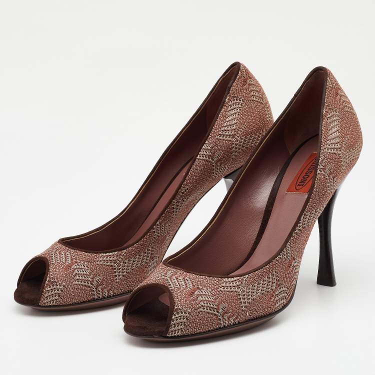 Pre Owned Missoni Dusty Pink Patterned Knit Fabric Peep Toe Pumps Size 39