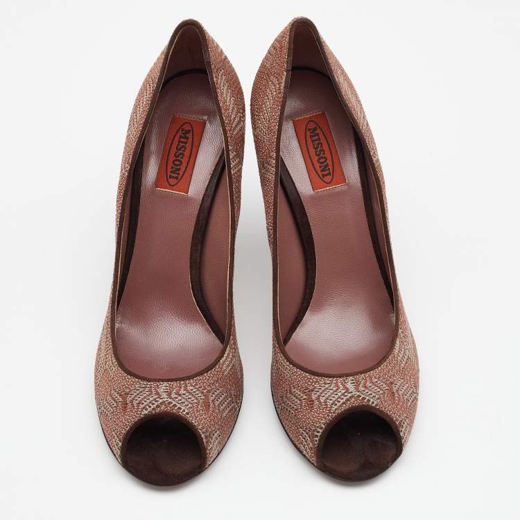Pre Owned Missoni Dusty Pink Patterned Knit Fabric Peep Toe Pumps Size 39