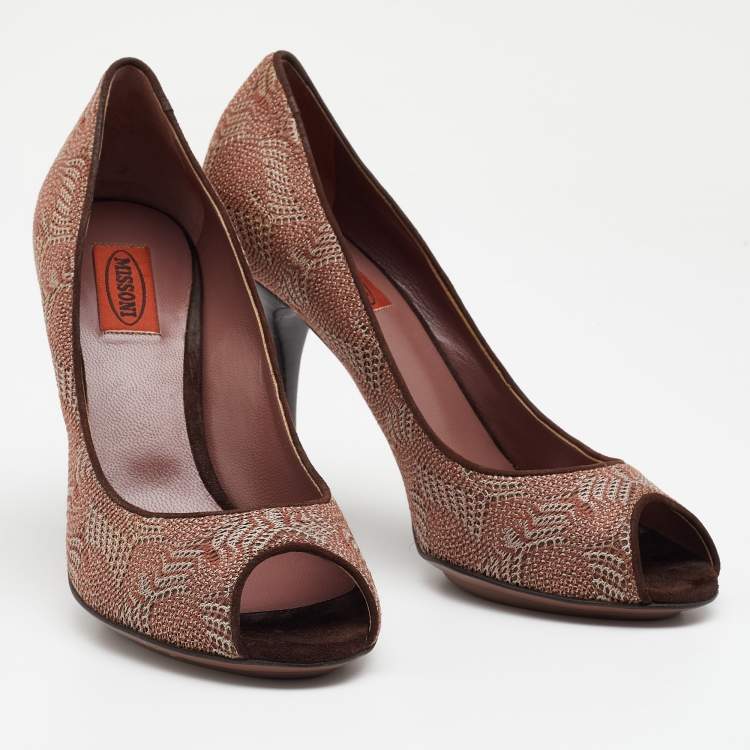 Pre Owned Missoni Dusty Pink Patterned Knit Fabric Peep Toe Pumps Size 39