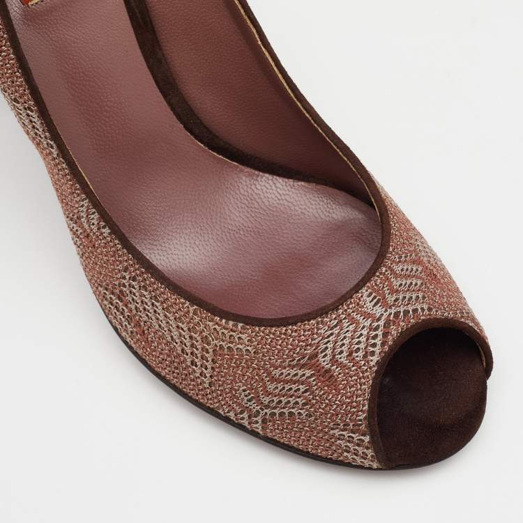 Pre Owned Missoni Dusty Pink Patterned Knit Fabric Peep Toe Pumps Size 39