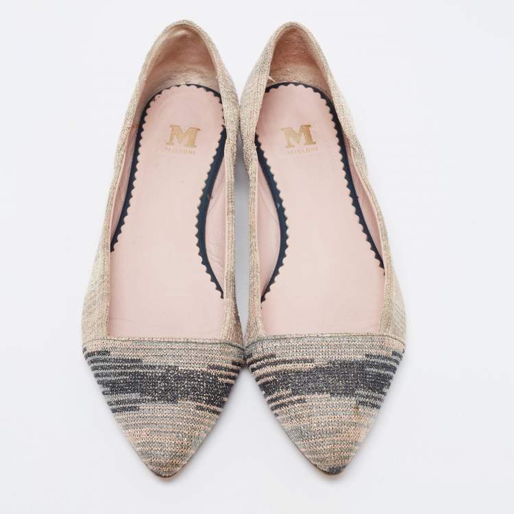 Pre Owned Missoni Grey/Pink Lurex Ballet Flats Size 38